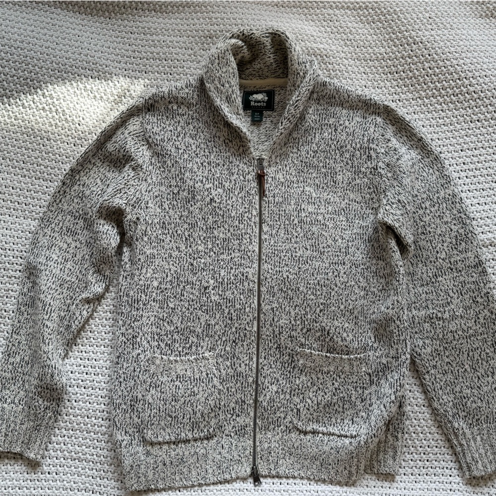 Roots Black and White Zip-Up Sweater